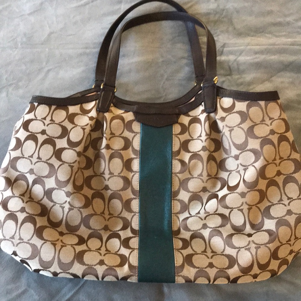 Vintage Authentic Coach Signature Stripe Devin Handbag